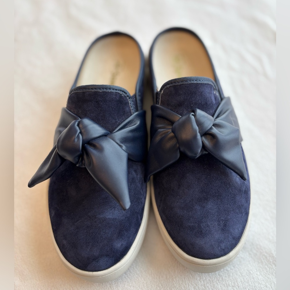 Spenco Blue Suede With Leather Bow Barbardos Slide Mule Size 7.5